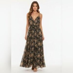 Premier Amour Bohemian Peasant Floral Sheer Belted Ruffled Maxi Dress